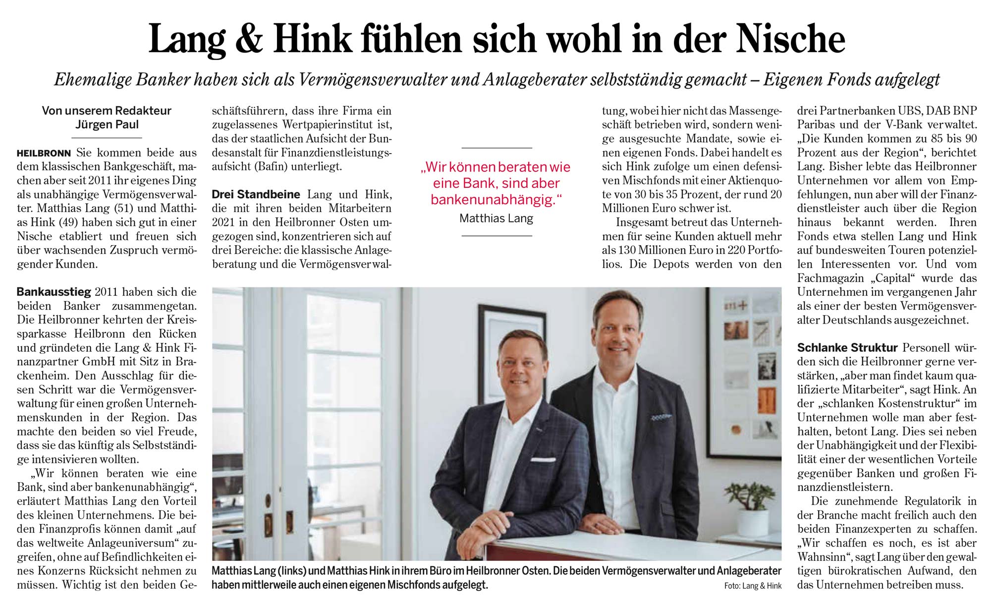 Artikel in der Stimme Lang & Hink
